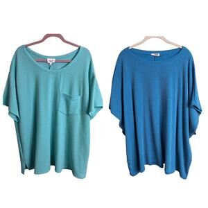 Blumin/ Andree by Unit Ribbed blue green tops, size 2X, Bundle (2) pieces